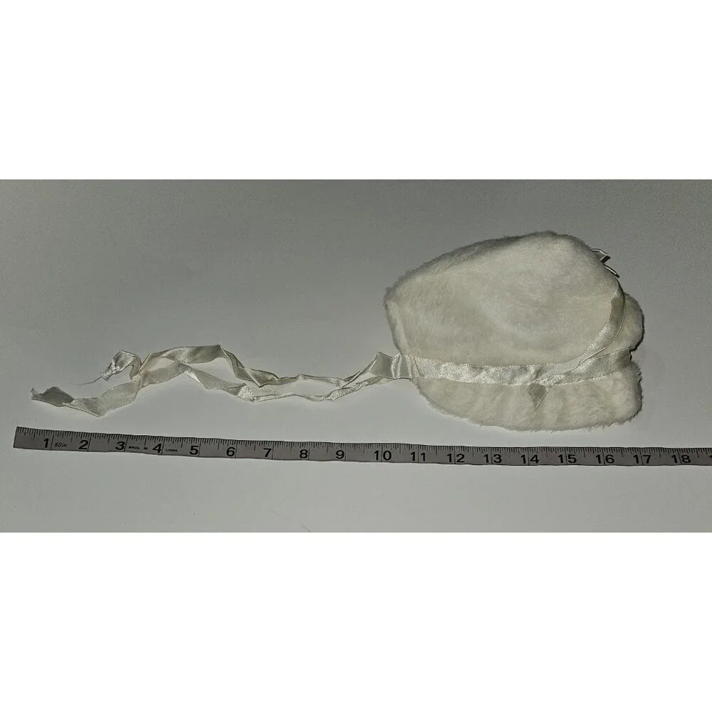 VTG Penney's Toddletime Baby Bonnet White Ivory SOFT Faux Fur? Satin Lace Trim